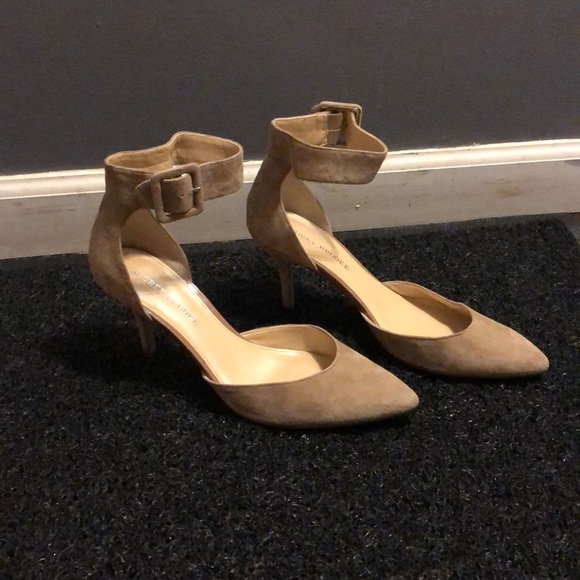 Audrey Brooke Shoes - Audrey Brooke suede ankle strap pointy toe heels